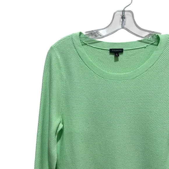 Talbots Textured Button Sleeve Pullover Light Green Women’s Size Medium - Picture 3 of 8